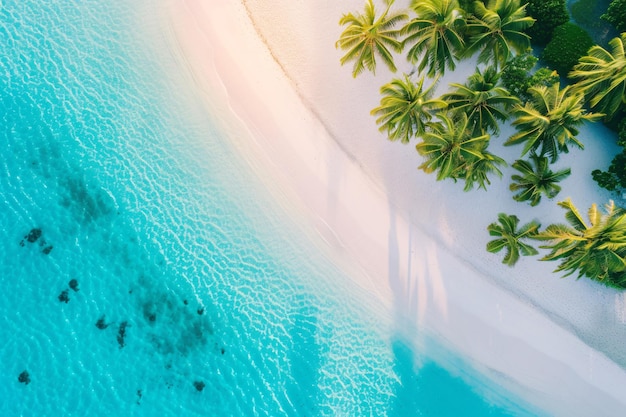 una isla tropical con palmeras y una playa en el fondo