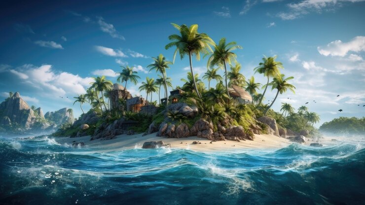 Foto una isla tropical con palmeras
