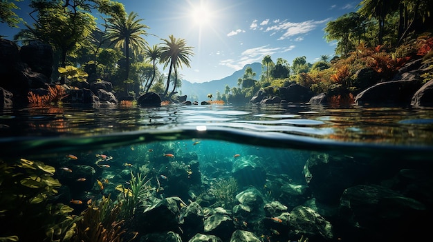 Isla tropical submarina con palmeras ganadora del premio