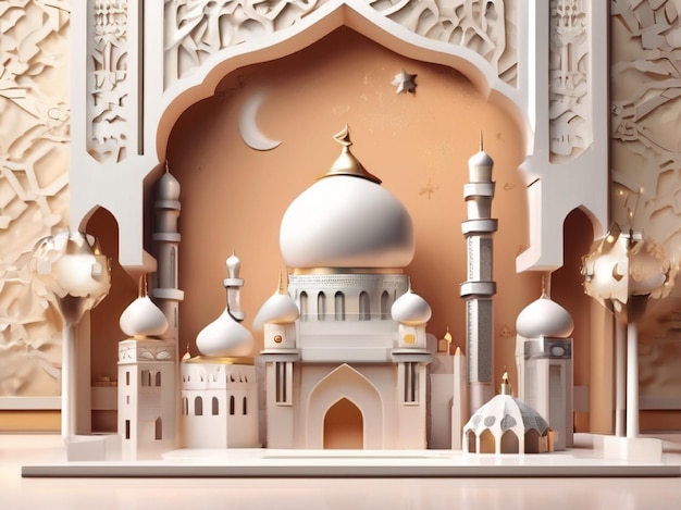 Islamische Dekoration Hintergrund mit Cartoon Moschee Ramadan Kareem Mawlid Iftar Isra Miraj Eid al