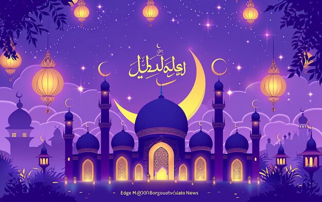 Islamische Feierlichkeiten Ramadan und Eid Mubarak Design mit Halbmond Geschenk Kiste und Beten Mann 3