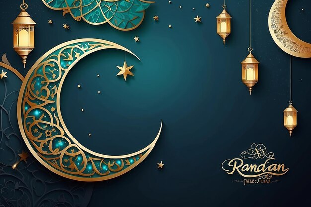 Foto islamische grüße ramadan kareem karte design hintergrund mit halbmond