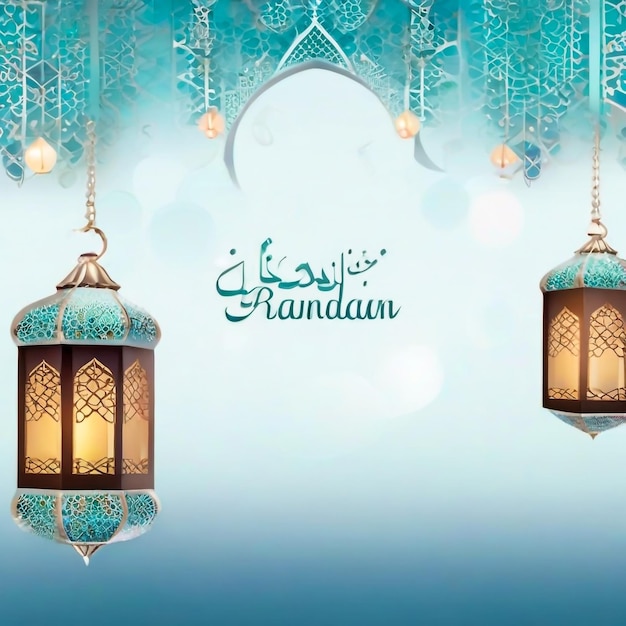 Islamische Grüße Ramadan Kareem Karte Design Vorlage Hintergrund mit schönen Laternen und Halbmond