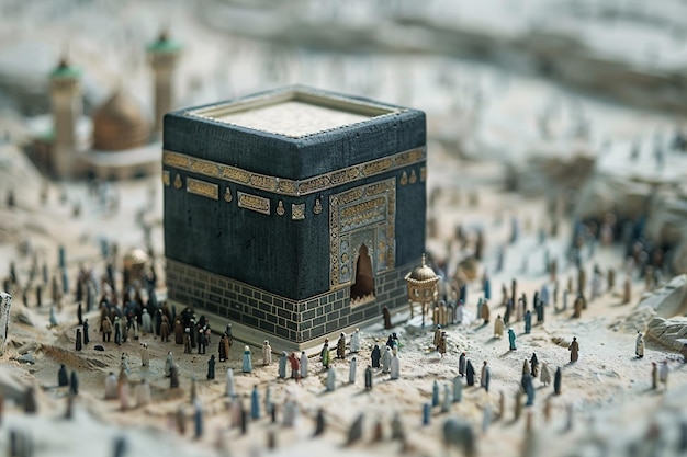 Islamische Kaba-Illustration umgeben von Muslimen, die mit generativer KI erstellt wurde