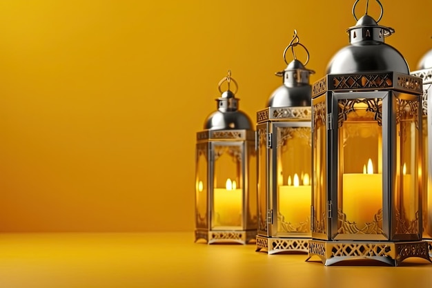 Islamische Laterne goldene und weiße Luxusverzierung Ramadan Kareem Feier Hintergrund AI generiert