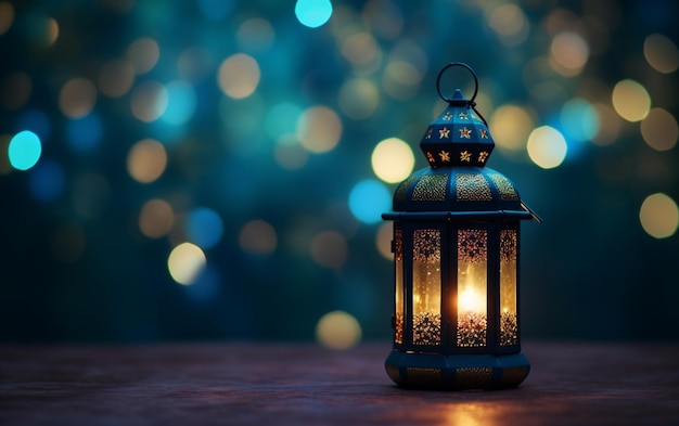 islamische Laterne mit Bokeh-Lichtern im Hintergrund für Adha und Fitr Eid