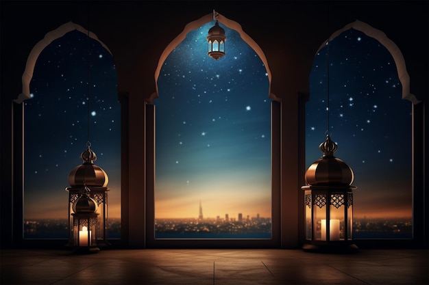 islamische Moschee Laterne Halbmondfenster Ramadan Kareem
