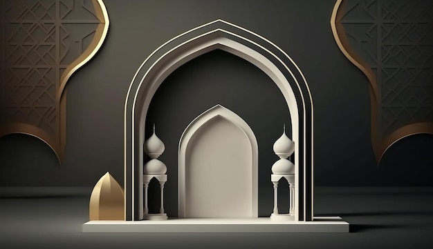 Islamischer 3D-Hintergrund, realistische 3D-Moschee, generative KI