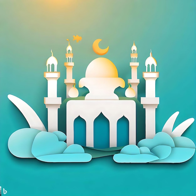 Foto islamischer hintergrund mit moschee im papier-stil design