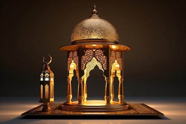islamischer Hintergrund Ramadan Kareem goldener Gazebo geschmückt mit komplizierten Designs, die von KI generiert wurden