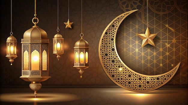 Islamischer Ramadan-Hintergrund mit Halbmond und Laternen