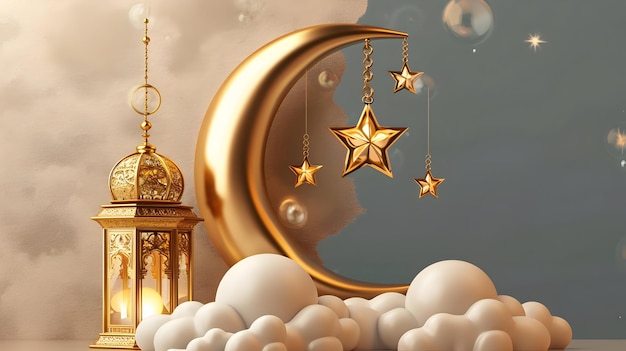 Islamisches dekoratives Halbmond- und Laternenlampenelement für Ramadan Kareem Post-Design