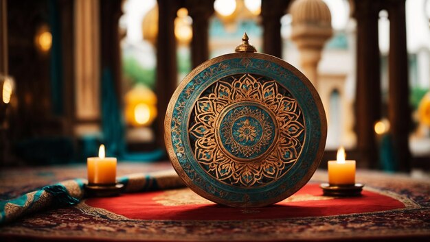 Islamisches Ornament Mandala-Element zum Feiern des Eid ul Fitre im Moschee-Hintergrund