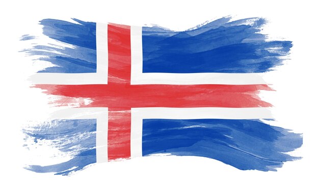 Island Flagge Pinselstrich, Nationalflagge auf weißem Hintergrund