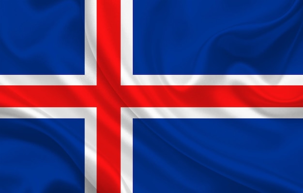 Island-Landesflagge auf gewelltem Seidenstoff-Hintergrundpanorama - Illustration