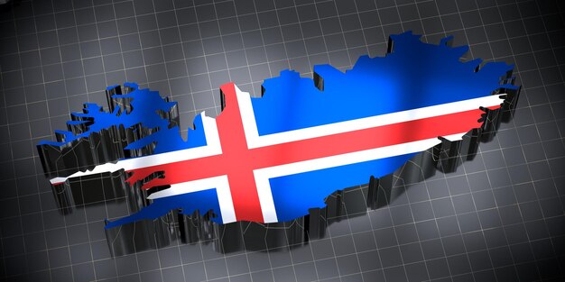 Island Landesgrenzen und Flagge 3D-Darstellung