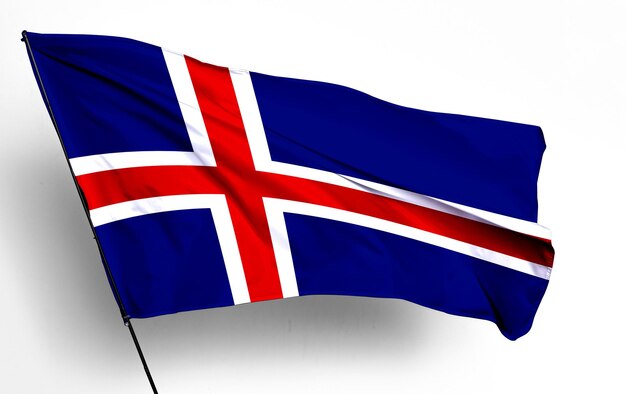 Foto islandia 3d ondeando la bandera y el fondo blanco imagen