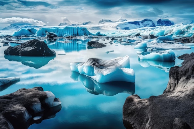 Islândia a lagoa em Jokulsarlon Fotografia deslumbrante de uma baía de lagoa glaciar islandesa