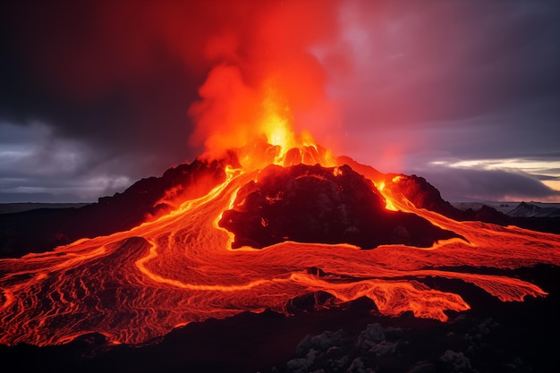 Foto islândia erupção vulcânica o vulcão fagradalsfjall está localizado no vale geldingadalir perto de