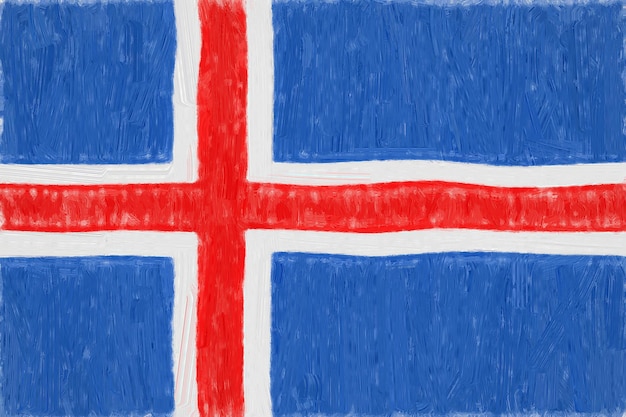 Islandia pintó la bandera. Dibujo patriótico sobre papel. Bandera nacional de islandia
