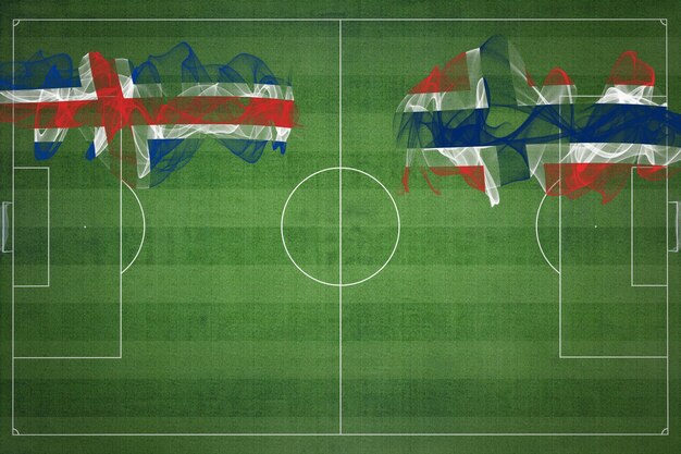 Islandia vs Noruega Partido de fútbol colores nacionales banderas nacionales campo de fútbol juego de fútbol Concepto de competencia Espacio de copia