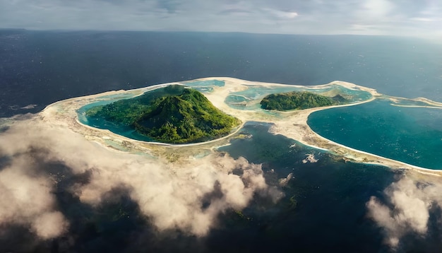 Islas en el océano. Islas filipinas de fantasía en la fotografía aérea del océano.