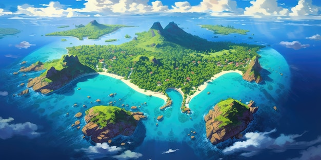 Islas tropicales aguas azules claras vegetación exuberante vista aéreaxA