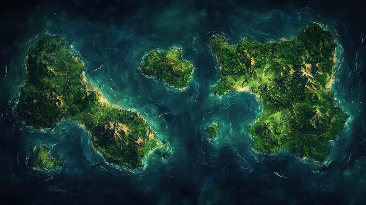 Islas verdes y exuberantes rodeadas de aguas azules oscuras del océano