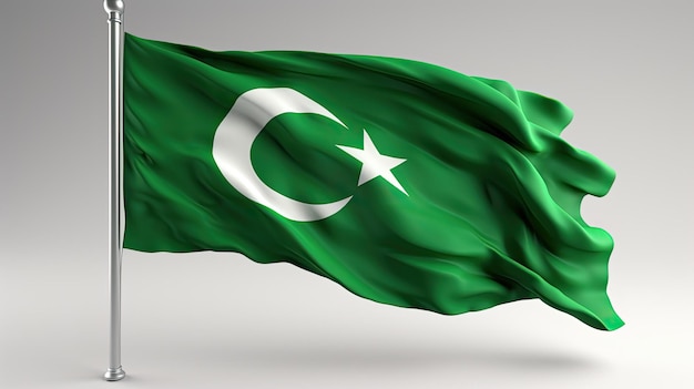 Isolado agitando la bandera paquistaní en 3D el realista Día de la Independencia de Pakistán