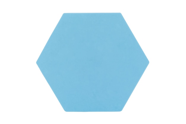 Isolado azul do hexágono no fundo branco A figura é colocada no branco