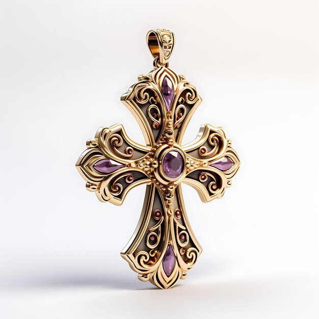 Isolado de Byzantine Cross Pendant Byzantine Inspirado Pendente Feito de Clipart Conceito de Ativo de Jogo