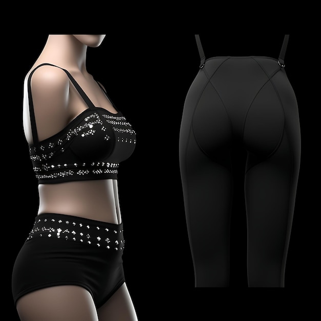 Isolado de embelezado strapless sutiã e thong conjunto embelezado detalhes 3D Design Concept Ideas