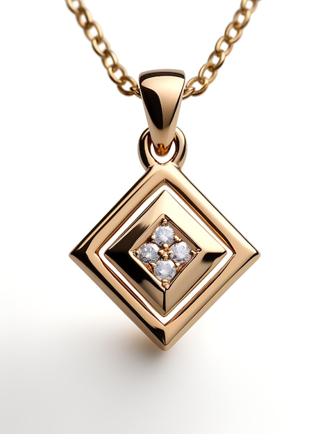 Isolado de Geometric Diamond Pendant Colar Contemporâneo Platado de Ouro Clipart Conceito de Ativo de Jogo