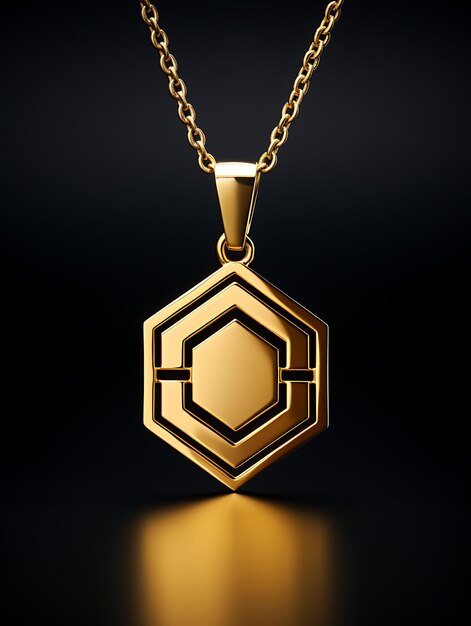 Isolado de Geometric Hexagon Pendant Colar Contemporâneo Platado de Ouro Clipart Conceito de Ativo de Jogo