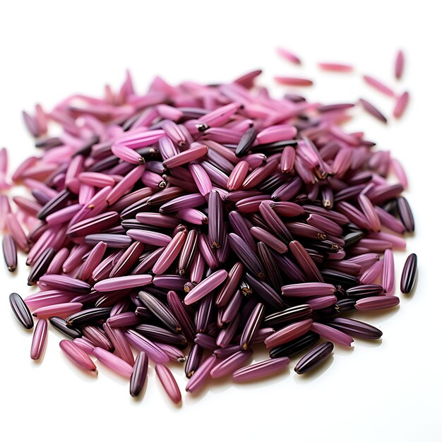 Isolado de grão de arroz grão de arroz cor roxa forma arroz planta a B na foto de fundo branco