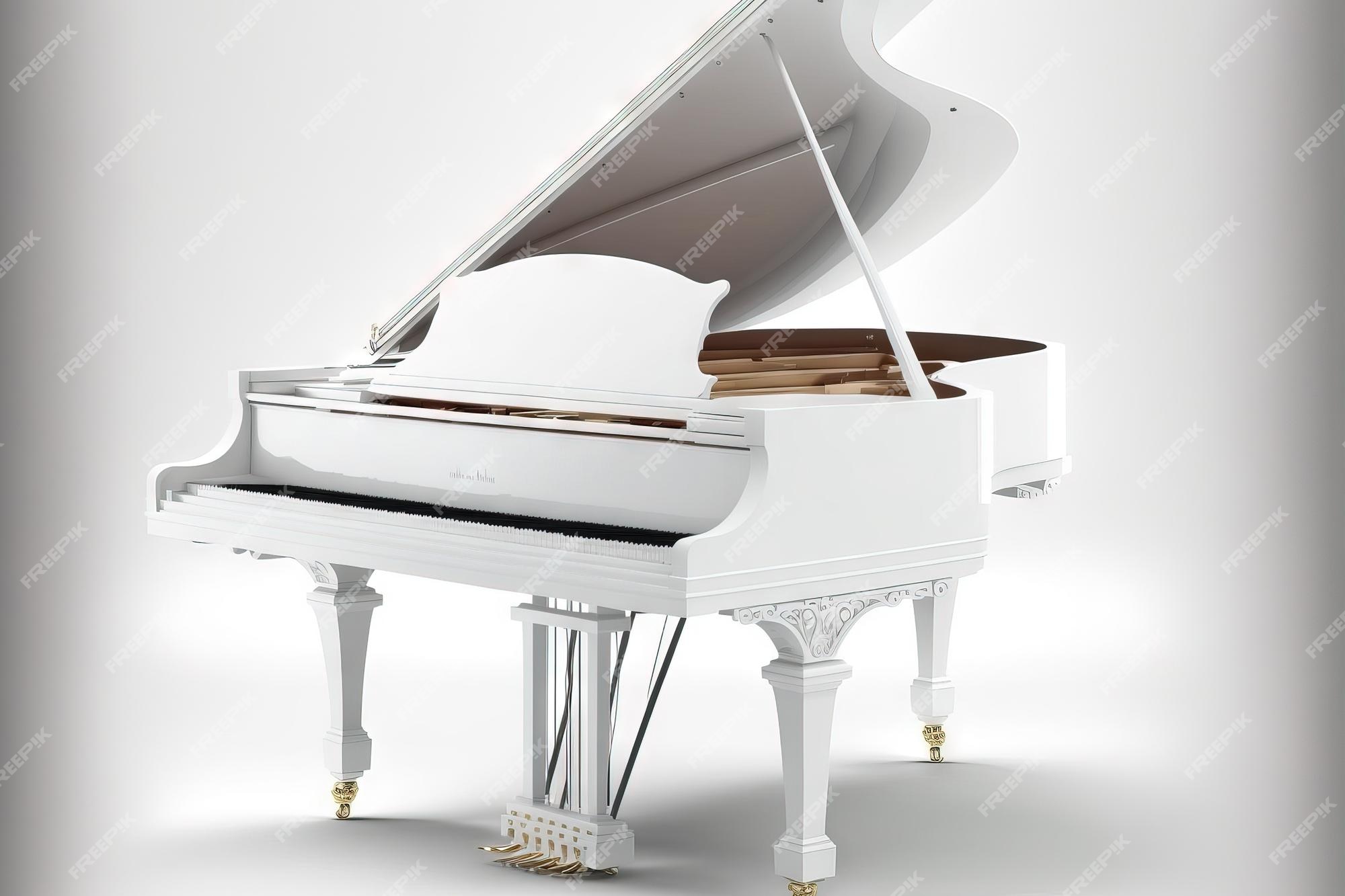 Piano De Cauda Branco Em Um Fundo Branco Música Do Jogo Sala Branca Com  Colunas E O Piano Sobre Uma Parede Piano Branco Na Obscur Imagem de Stock -  Imagem de grande