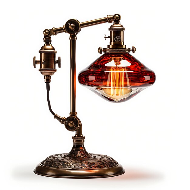 Foto isolado de hierro swing brazo con vintage lámpara de mesa filamento bombilla amber l creador de contenido podcast