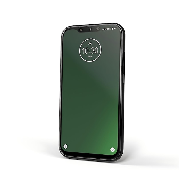 Foto isolado de motorola moto g7 power smartphone vista lateral haciendo hincapié en el fondo blanco limpio