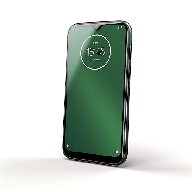 Foto isolado de motorola moto g7 power smartphone vista lateral haciendo hincapié en el fondo blanco limpio