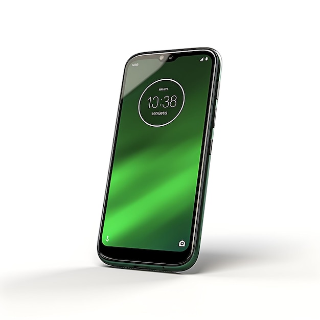 Foto isolado de motorola moto g7 power smartphone vista lateral haciendo hincapié en el fondo blanco limpio