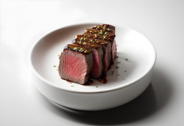 Isolado un plato de carne de filete a la parrilla en fondo blanco ai generado