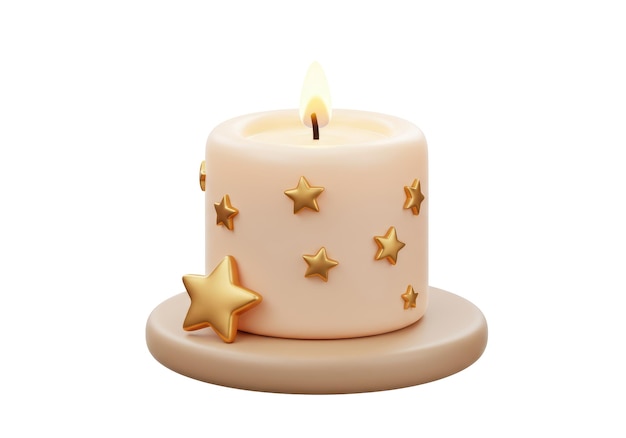 Isolated Cream Candle with Gold Stars