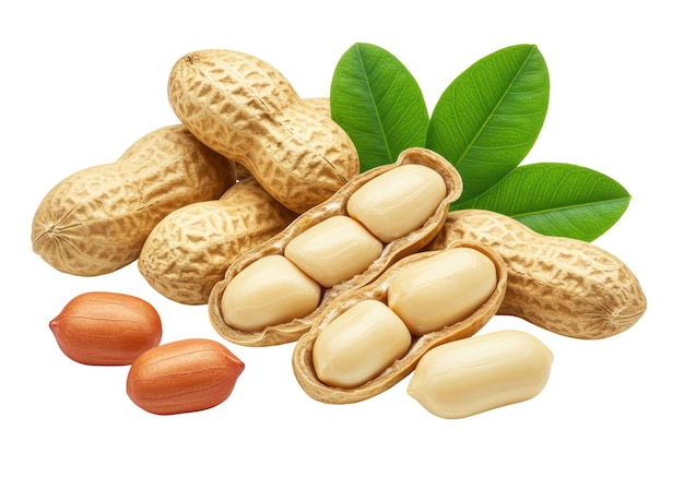 Isolated Pile of Raw Peanuts with Shells and Leaves