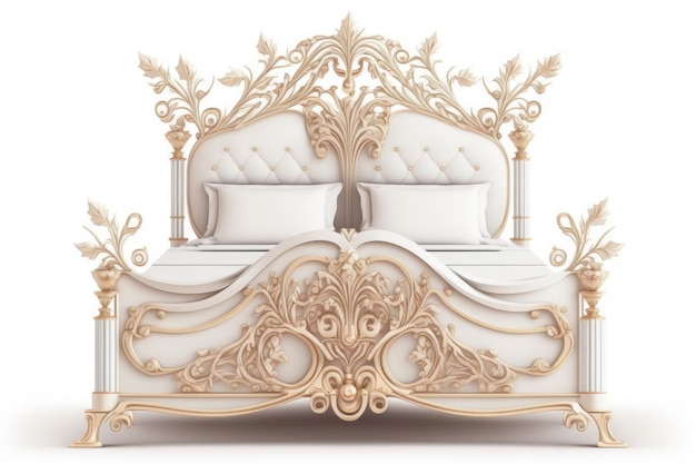 Isoliert auf Weiß ein traditionelles pastellfarbenes Luxusbett