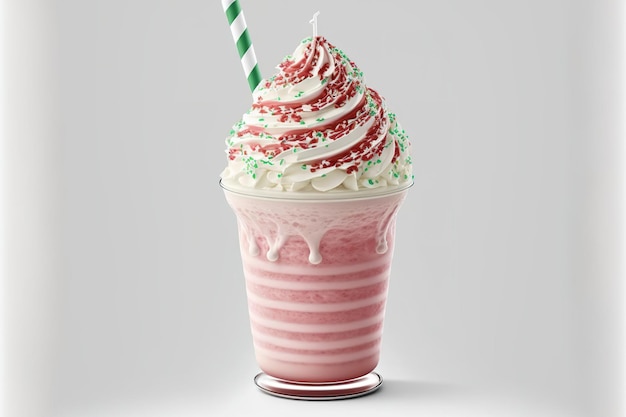 Isoliert auf weißem Hintergrund ein Erdbeer-Frappuccino-Latte-Milchshake mit Sahne-Sorbet-Sirup und Sorbet