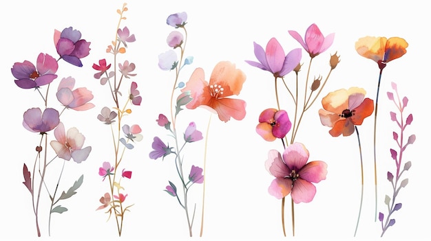 Foto isoliert auf weißen blumen für hochzeitsbriefe, postkarten, druckbanner, handgemalte abstrakte botanische illustrationen