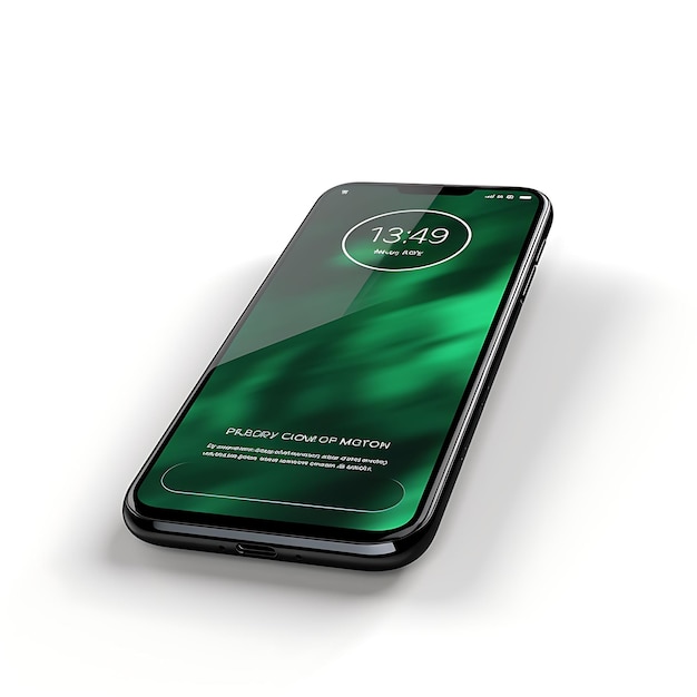 Isoliert von Motorola Moto G7 Power Smartphone Seitensicht mit Schwerpunkt auf weißem Hintergrund Rein