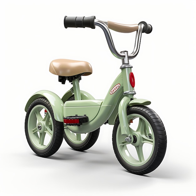 Isoliert von Radio Flyer 2in1 Bike Cycle Tricyclebicycle Typ Green Col auf weißem Hintergrund Foto