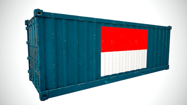 Isolierte 3D-Darstellung Seefrachtcontainer mit Nationalflagge von Indonesien