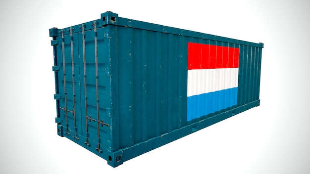 Isolierte 3D-Darstellung von Seefrachtcontainern mit luxemburgischer Nationalflagge